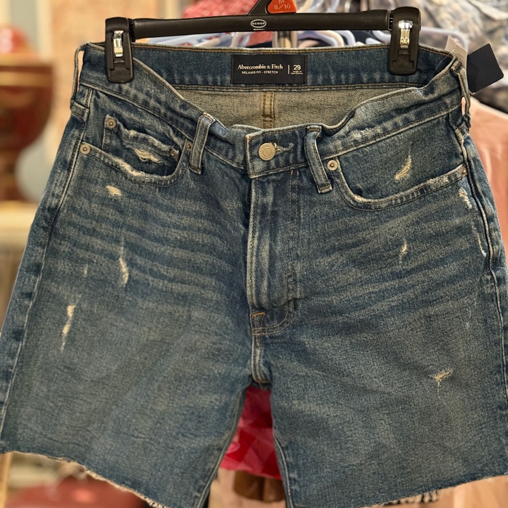 Abercrombie & Fitch Distressed Blue Jean Shorts